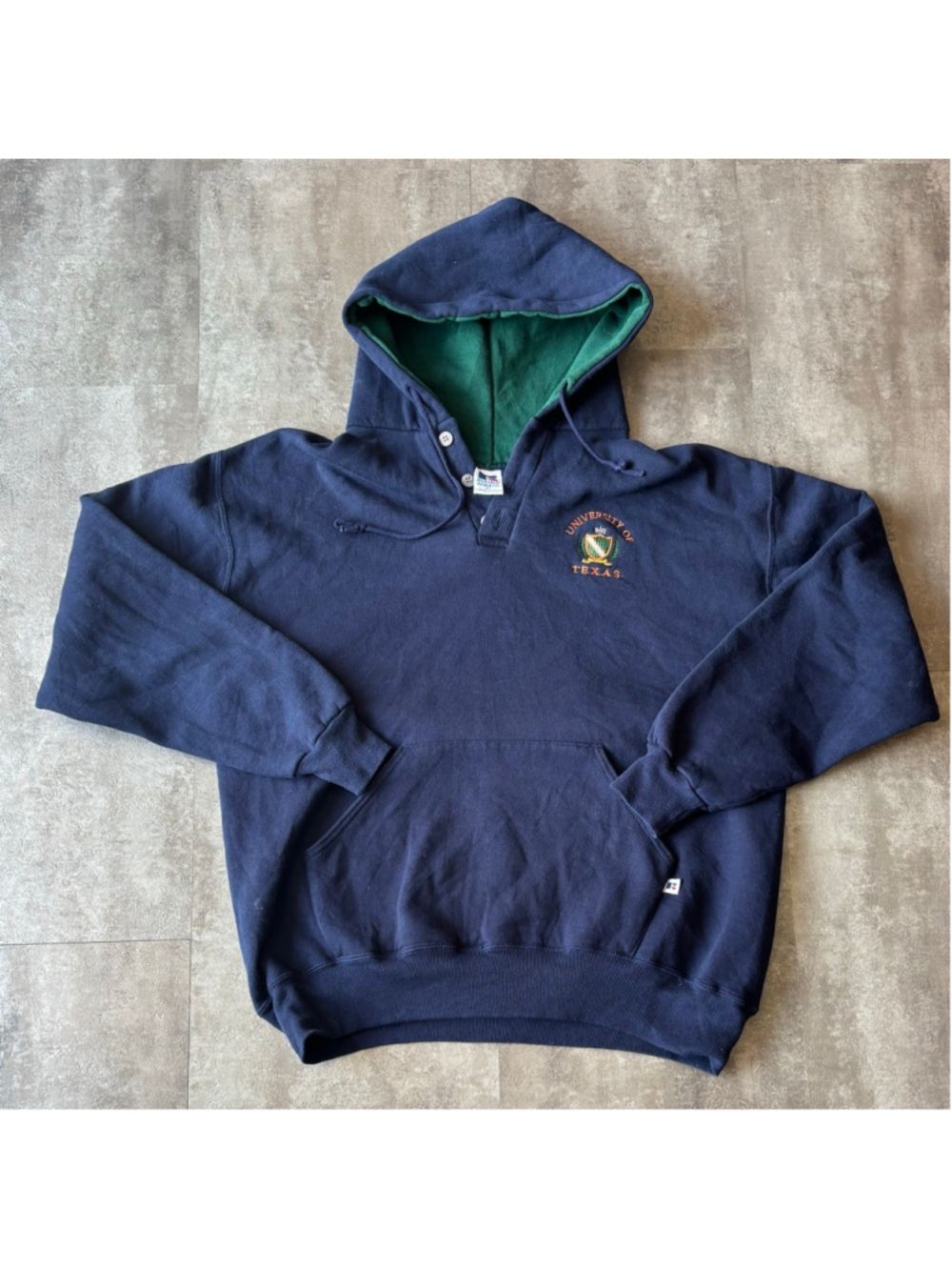 Vintage Russell Athletics Texas Longhorns Henley Hoodie Mens XL Made in USA